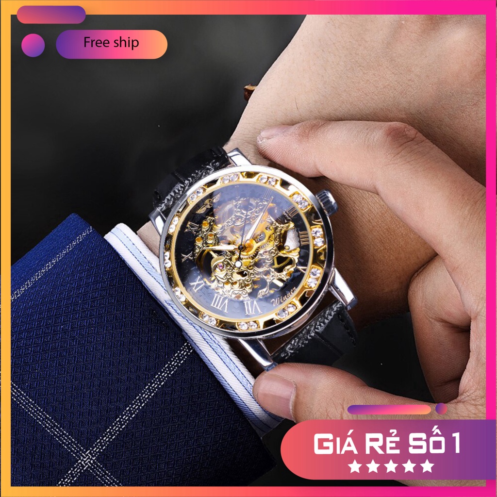 QUÁ HOT HOT ĐỒNG HỒ CƠ NAM AUTOMATIC hàng hiệu WINNER DÂY DA thời thượng thiết kế trang điểm ĐẸP GIÁ RẺ QUÁ HOT HOT