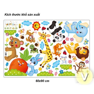 Decal dán tường thỏ trăng và thú nhổ cà rốt