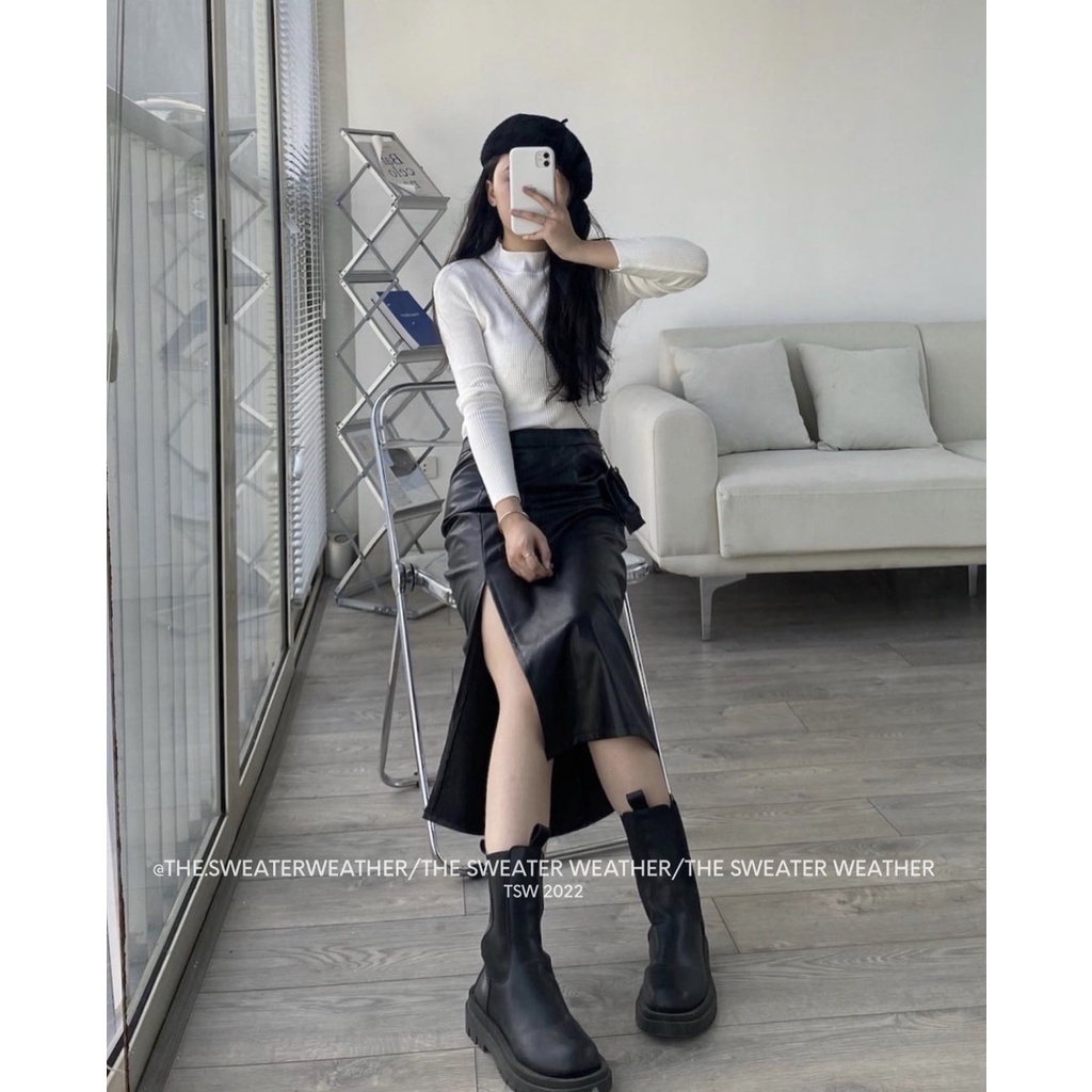Chân váy da xẻ tà