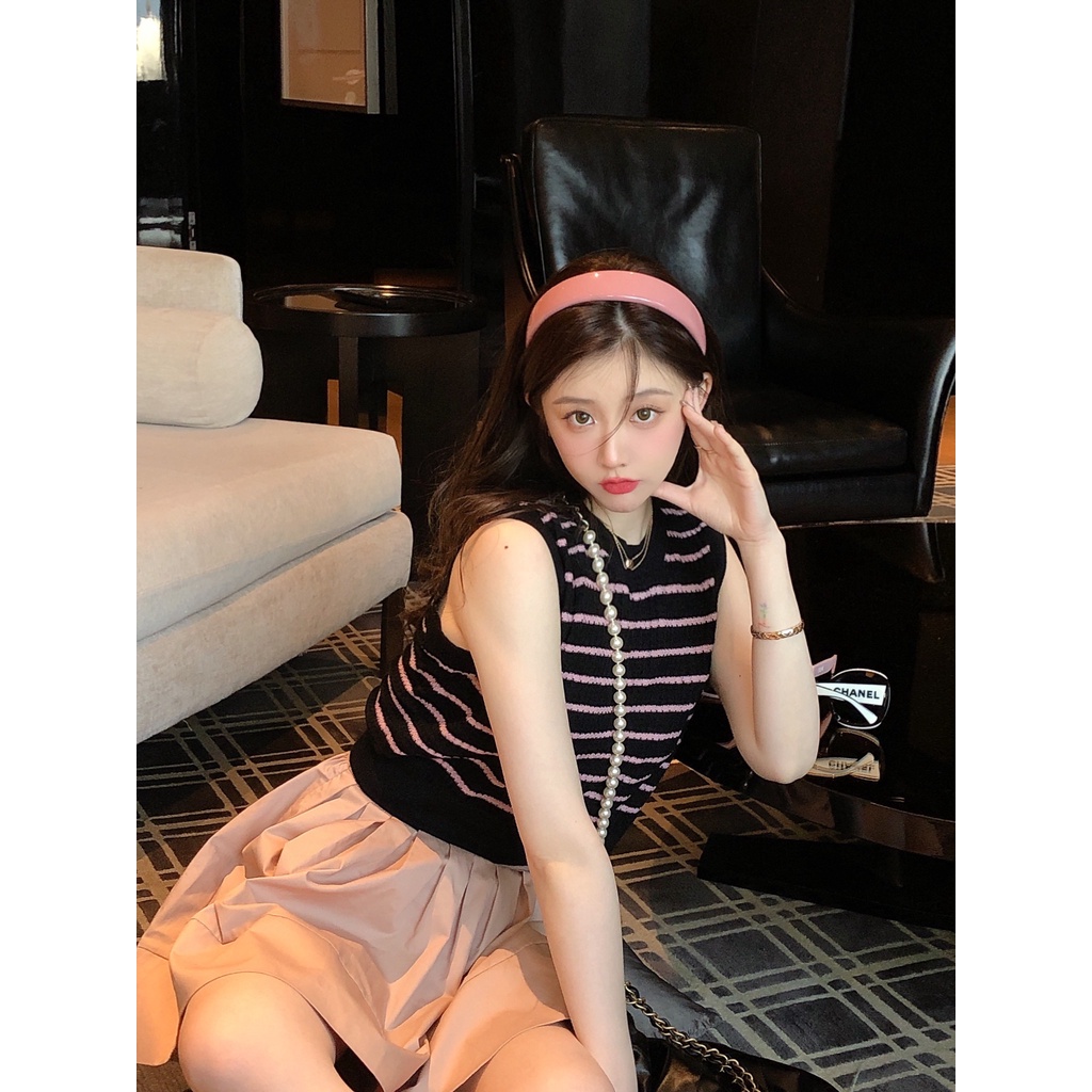 Áo Hai Dây Dệt Kim Kẻ Sọc Thời Trang Mùa Hè Cho Nữ