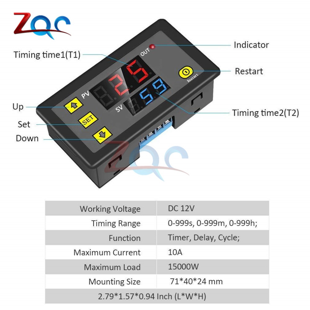 DC 12V AC 110V 220V cycle Time Timer Delay Relay LED Double Digital Display Timing Adjustable Power Supply 0-999