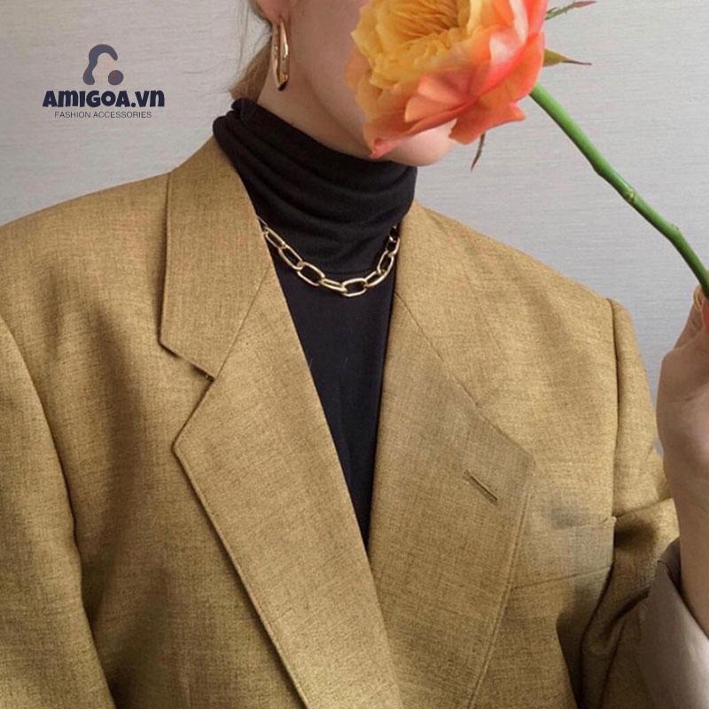 Vòng cổ Kim Loại Ngắn Phong Cách Punk Cổ Điển