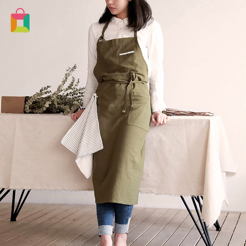 Cotton linen hand-wiping apron kitchen pure cotton cotton linen floral baking YIYUE