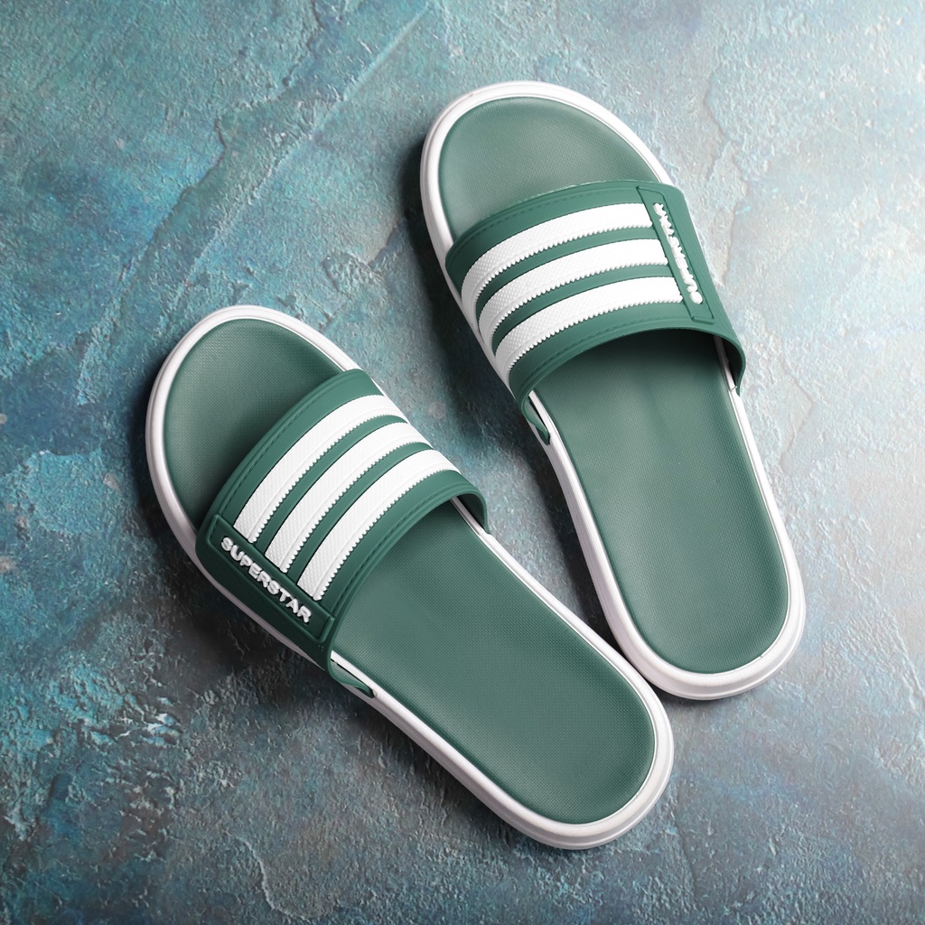 Dép Nam Quai Ngang DETU DNT15 Họa Tiết 3 Sọc màu Xanh Lá