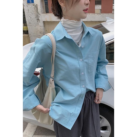 COZOK Áo sơ mi tay dài dáng rộng thời trang cá tính cho nữ