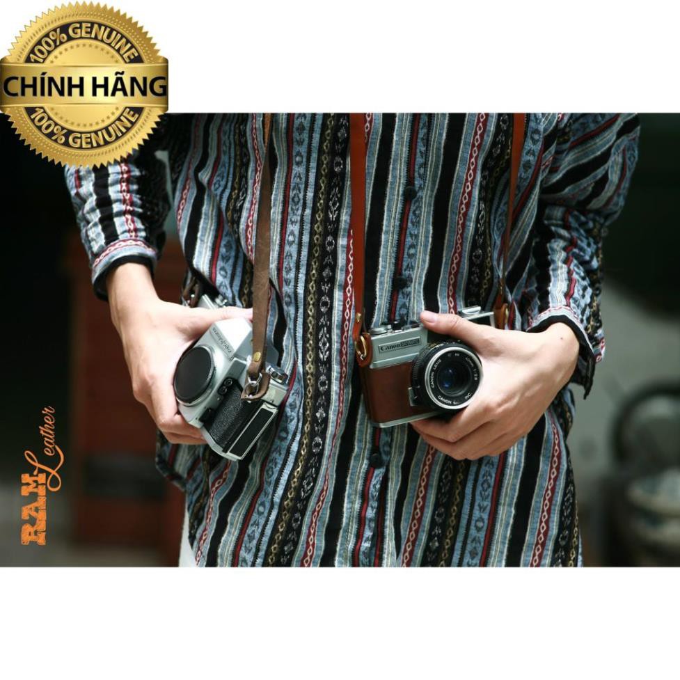 Dây máy ảnh máy film và mirroless da bò nâu sáng khóa đồng - RAM A2 Light brown VINTAGE .