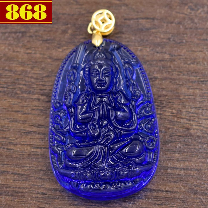 Mặt Phật Thiên Thủ Thiên Nhãn Bồ Tát 5 cm pha lê xanh