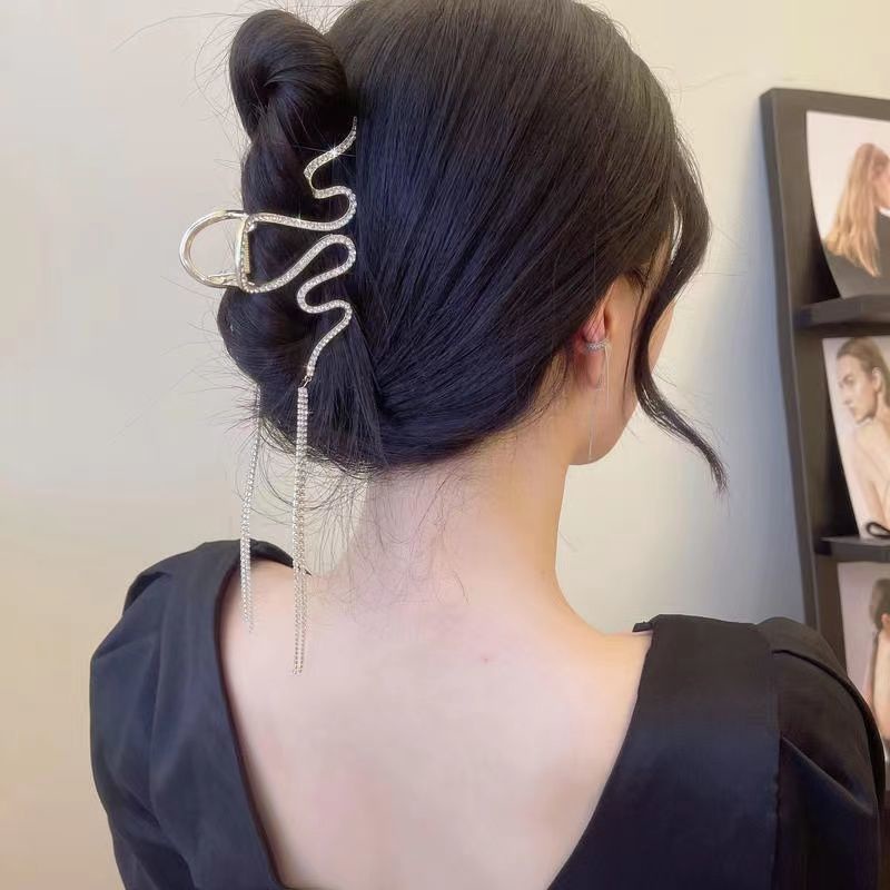 Kẹp tóc kim loại Haimeikang hình rắn đính đá thời trang Hàn Quốc