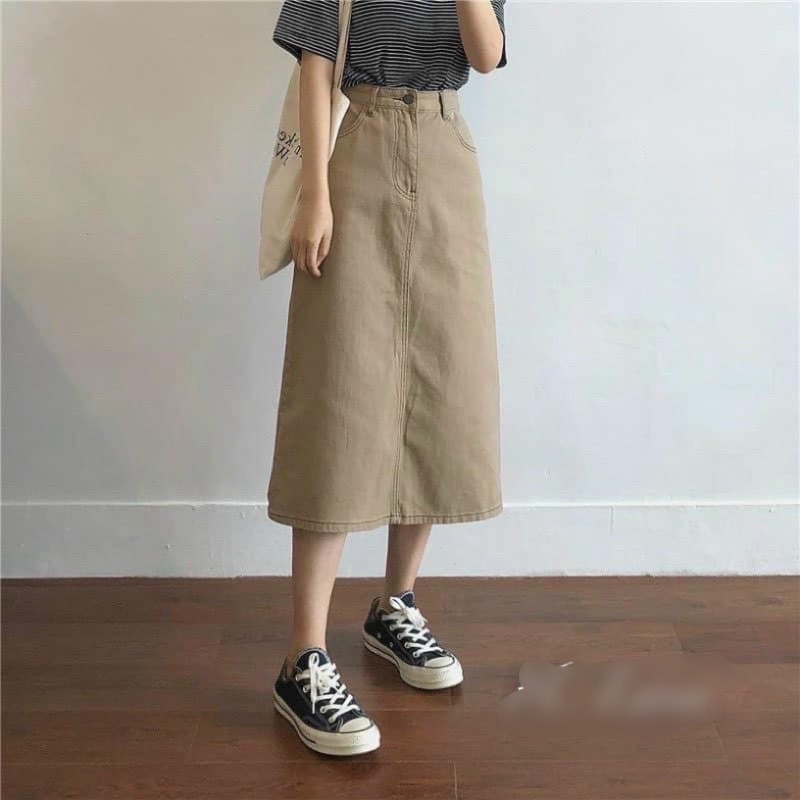 CHÂN VÁY KAKI DÁNG DÀI XẺ TÀ