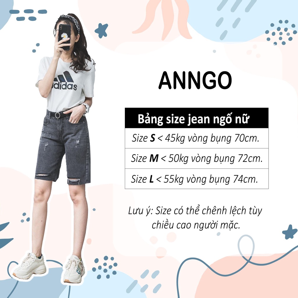 Quần jean ngố nữ lưng cao ống rộng, vải jean denim không co dãn bền đẹp, dễ phối đồ AnNgo - AT140