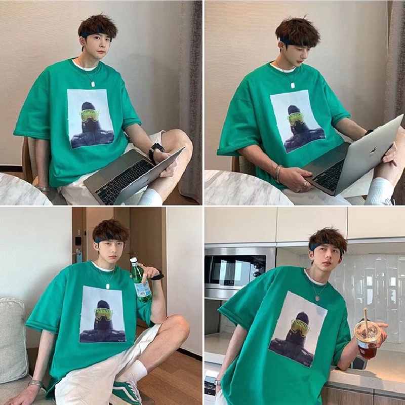 Áo Thun Tay Ngắn Dáng Rộng In Họa Tiết Hoạt Hình Phong Cách Hip Hop Hàn Quốc Thời Trang Mùa Hè Cho Nam
