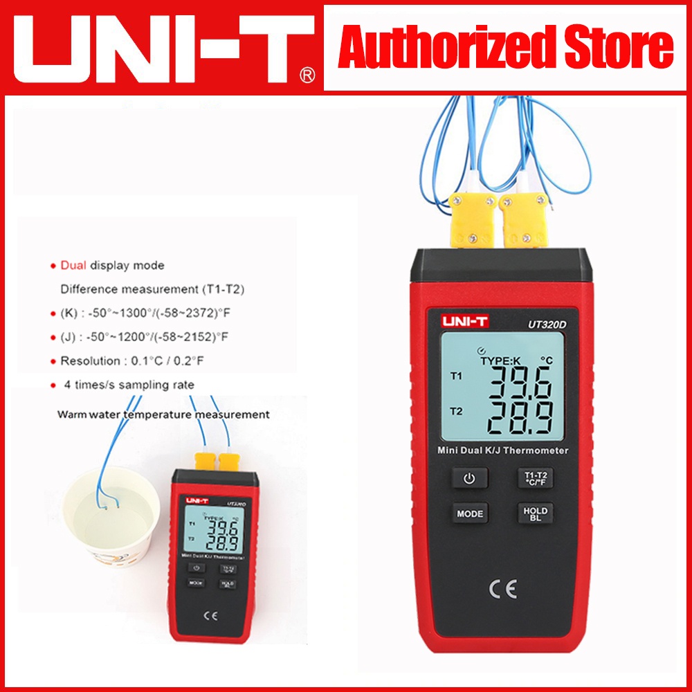 UNI-T UT320A UT320D Tiếp điểm Nhiệt kế Máy đo nhiệt độ cặp nhiệt điện Máy đo nhiệt độ K / J kênh đôi