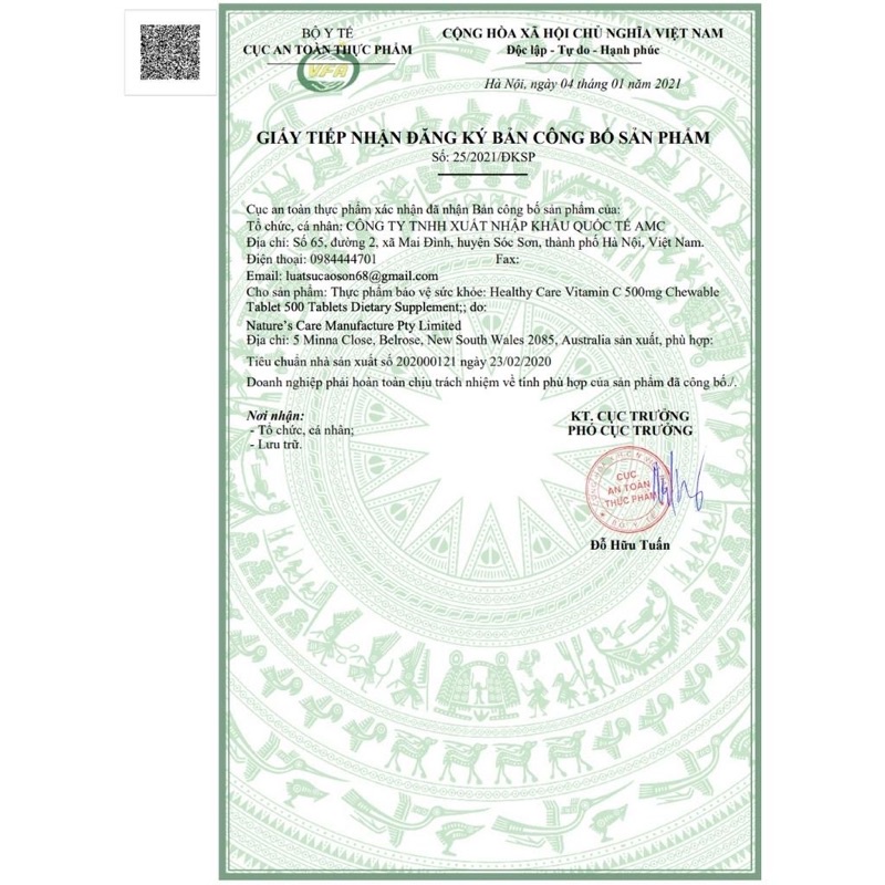 Viên nhai Vitamin C Healthy Care Chewable 500 viên
