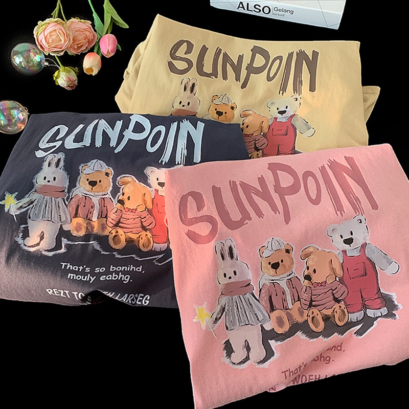 Áo Thun Ngắn Tay In Hình Gấu Graffiti Thời Trang Mùa Hè Hàn Quốc 2022 Cho Nữ