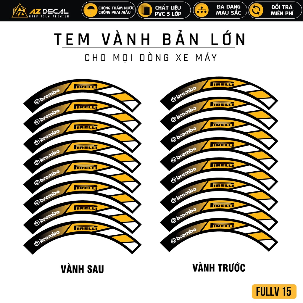 Decal Dán Mâm Xe Mẫu Brembo Firelli | FullV15 | Tem Dán Vành Xe Máy Bản To Chống Nước, Dễ Dán