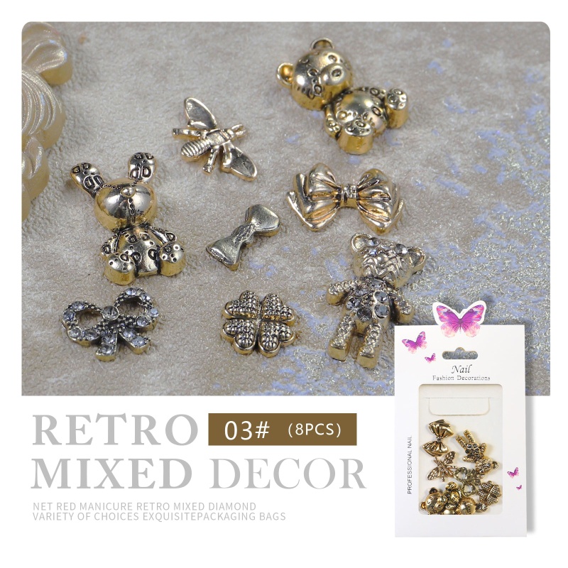 Set 8 / 10 / 20 Phụ Kiện Trang Trí Móng Tay 3D Hình Gấu / Hoa / Nơ / Trái Tim Xinh Xắn