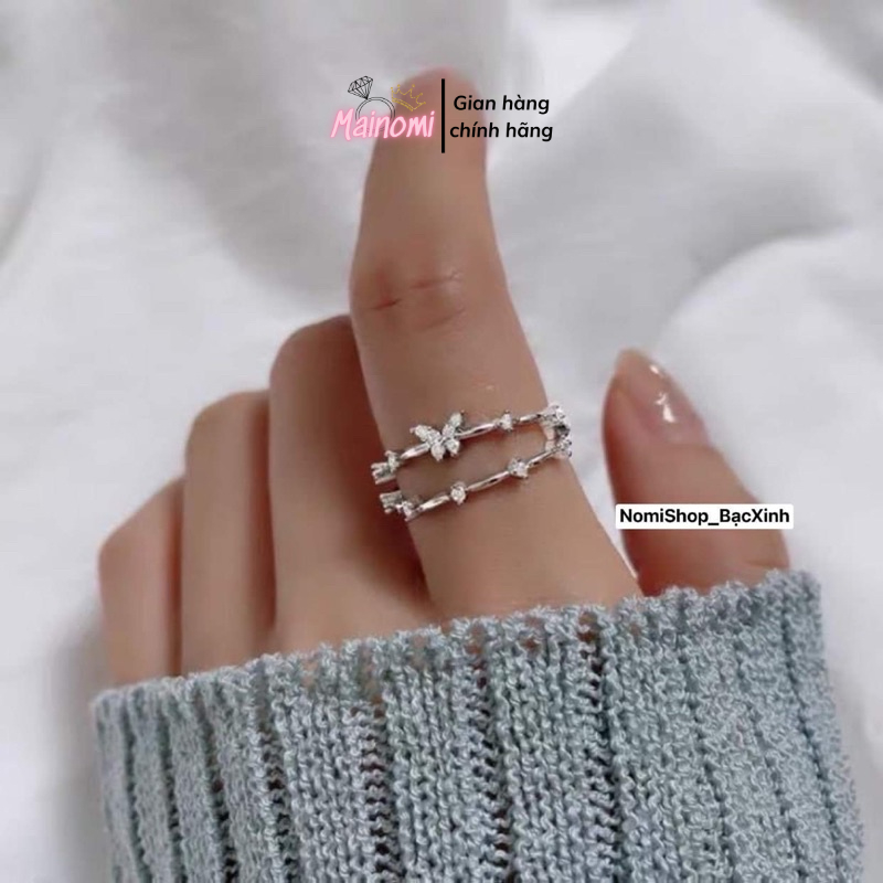 Nhẫn nữ bạc hình hồ điệp đốt dáng kép nhẹ nhàng xinh xắn Mainomi Shop Bạc Xinh