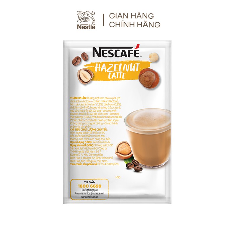 [BAO BÌ MỚI] Cà phê hòa tan NESCAFÉ Latte Sữa Hạt Vị Hạt Phỉ (Hộp 10 gói x 24g)