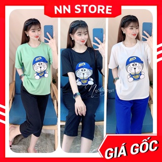 Đồ bộ thun lửng in hình doremon cho nữ mặc nhà chất thun mềm mát Đồ bộ hoạt hình dễ thương TP88