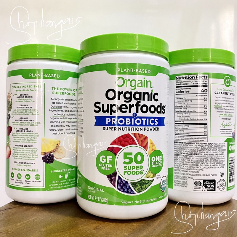Bột siêu dinh dưỡng hỗ trợ tiêu hóa và miễn dịch Orgain Organic Superfoods Probiotics super nutrition original flavored
