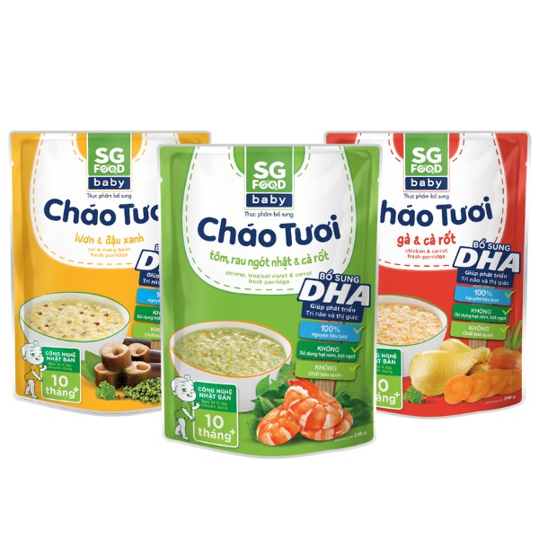 Lốc 34 - Combo 3 Cháo Tươi Baby Sài Gòn Food 240g (Gà, Tôm, Lươn)