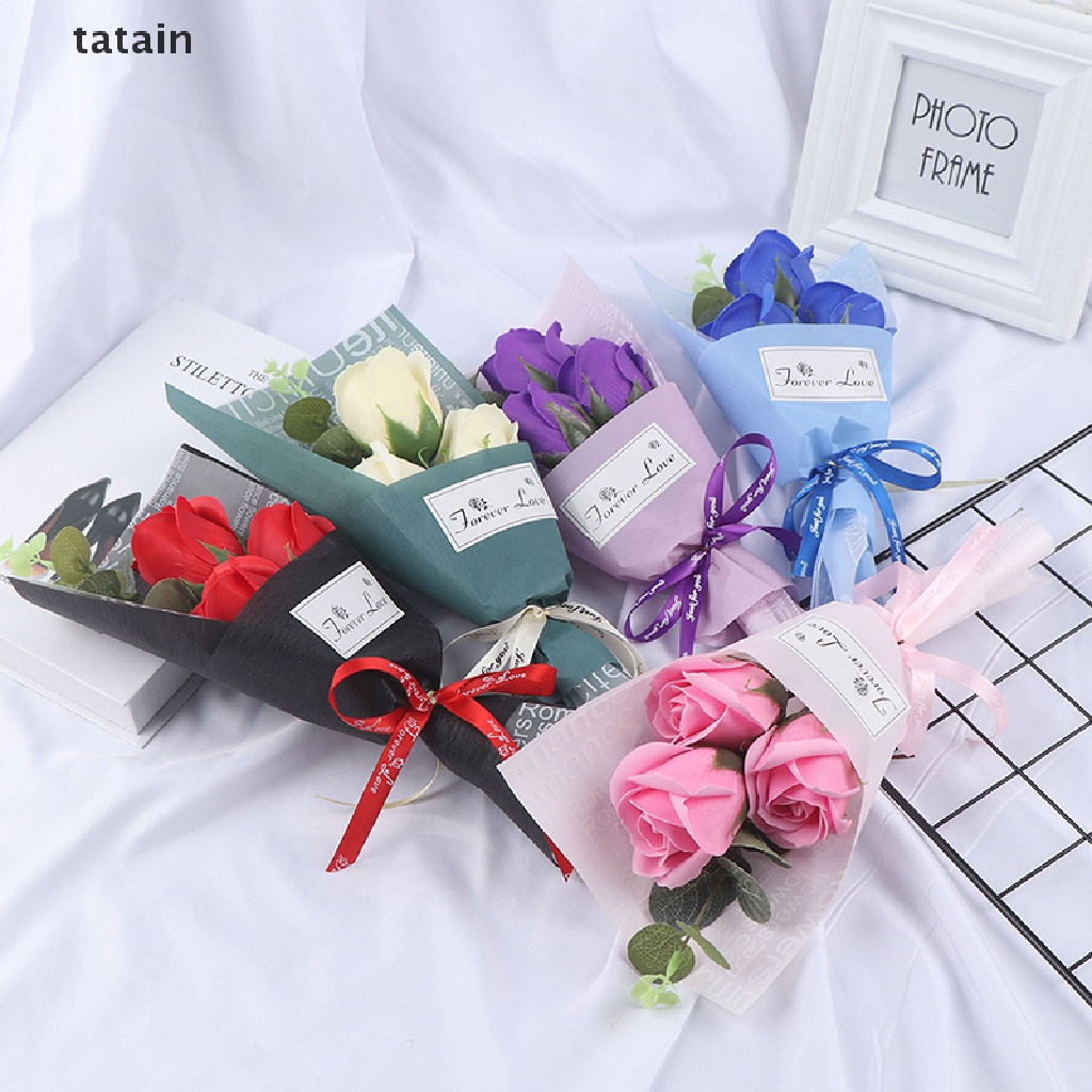 [TAT] 3Heads Rose Bouquet Handhold Soap Flower Mother's Day Gift Valentine's Day Decor CVX