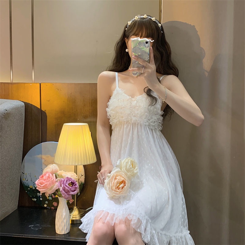 Đầm Ngủ Hai Dây Có Mút Đệm Ngực Phong Cách Công Chúa Quyến Rũ