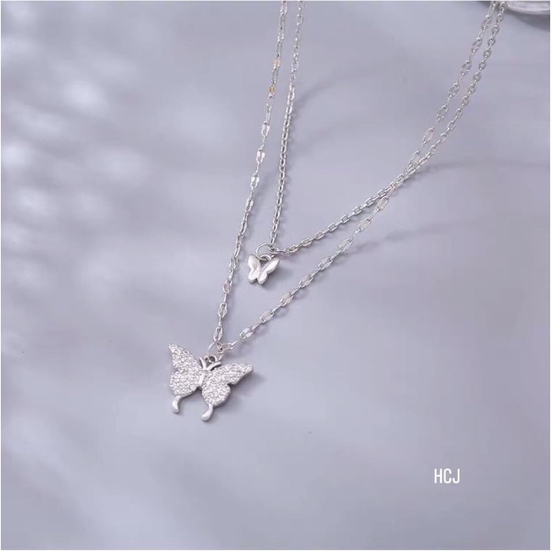 Dây chuyền nữ bạc thật hình bướm đôi đính đá đẹp mắt thanh lịch - Kho sỉ bạc Nhất Linh