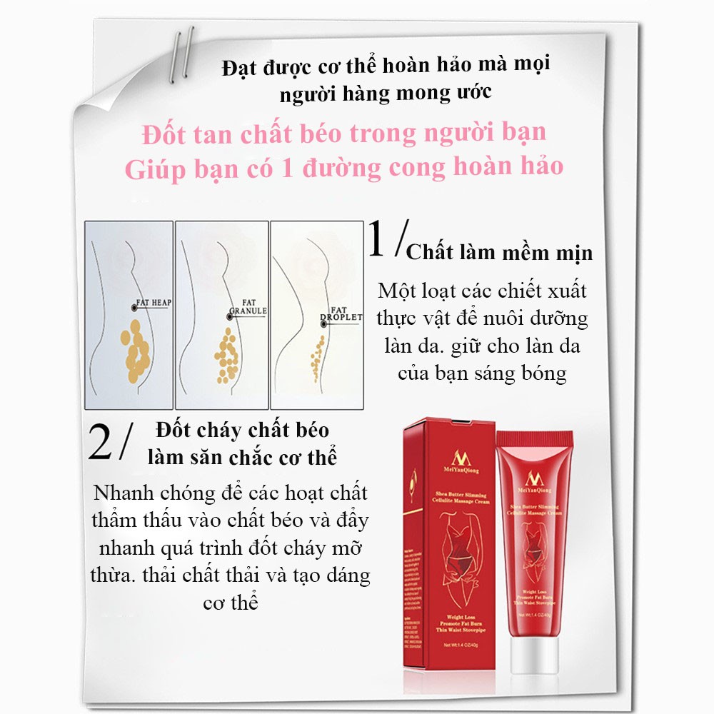 [Hàng Mới Về] MeiYanQiong Kem Giảm Cân Tan Mỡ Chiết Xuất Bo Hạt Mỡ 40g (Có Che Tên)