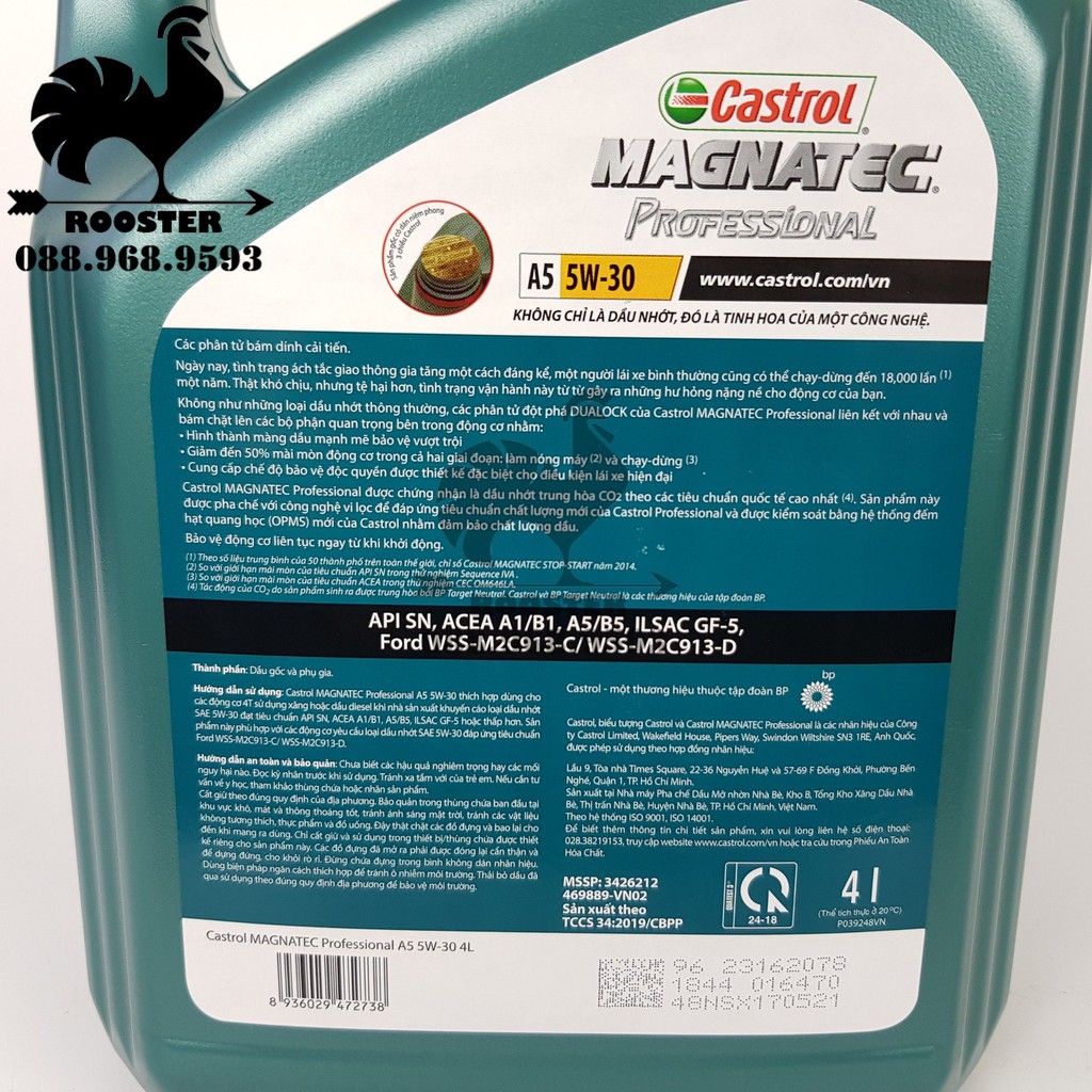 [Hàng chính hãng] Dầu nhớt động cơ Castrol 5W30 tổng hợp toàn phần 5W30 - Castrol Magnatec Professional (4L)