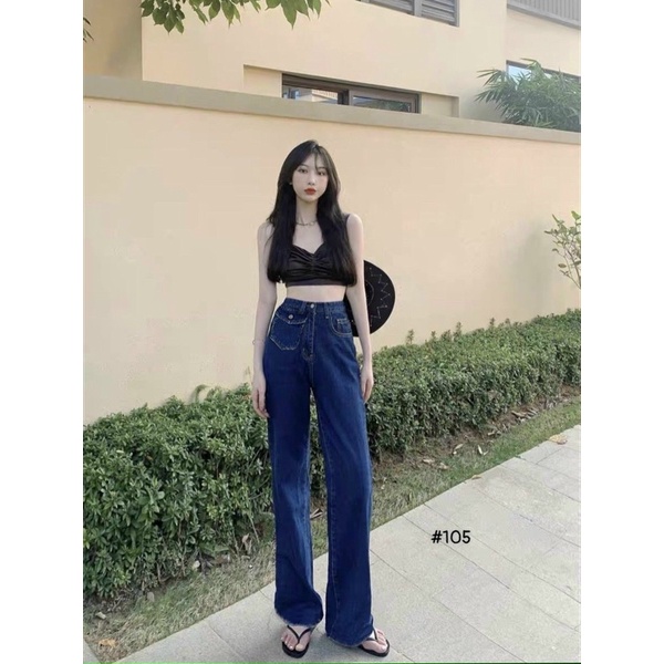Quần jeans suông ống rộng lưng cao túi trước hàng xịn xò form siêu chuẩn đẹp Có BigSize cho người trên 60kg