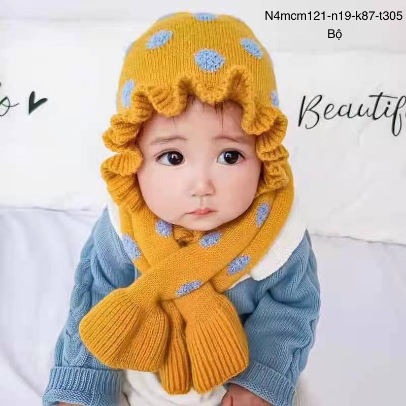Combo khăn mũ cho bé yêu, set khăn len + mũ len ấm áp cực đáng yêu