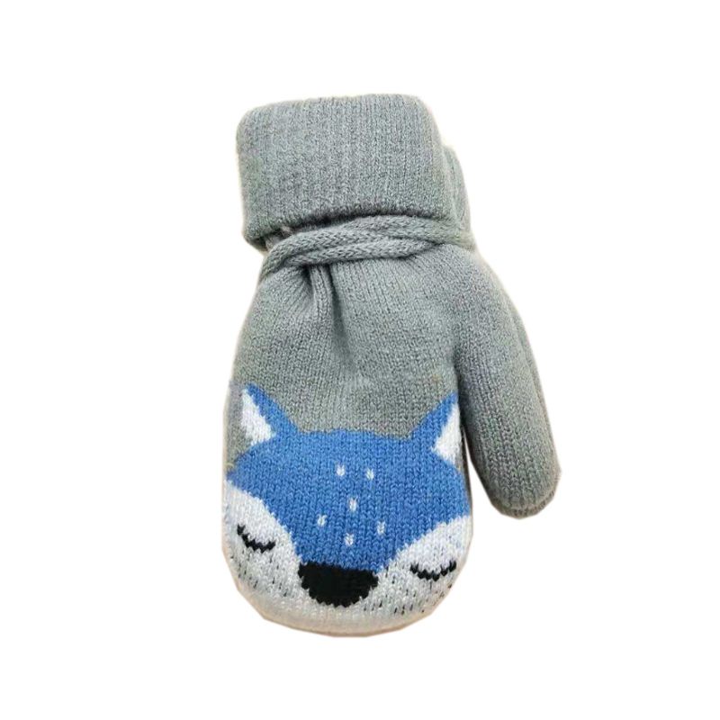 Găng Tay Len Hở Ngón Giữ Ấm Mùa Đông In Họa Tiết Cáo Dễ Thương Cho Bé Trai Và Gái