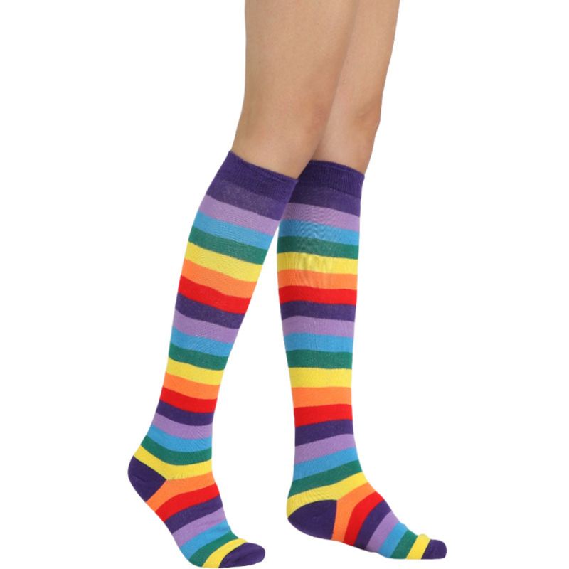 Youyo Vớ Cotton Dài Đến Đầu Gối Phối Sọc Cầu Vồng Nhiều Màu Sắc Hóa Trang Cho Nam Và Nữ