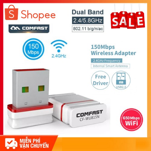 USB thu wifi Comfast CF-WU815N không cần cài đặt driver - Hàng Chính Hãng - USB thu wifi Comfast CF-WU815N