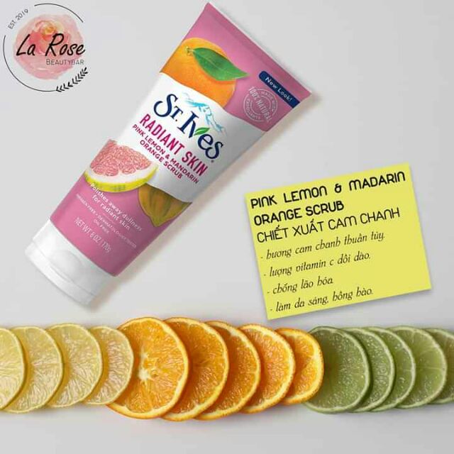 Tẩy tế bào chết cho mặt St.Ives Even & Bright Pink Lemon& Mandarin Orange Scrub