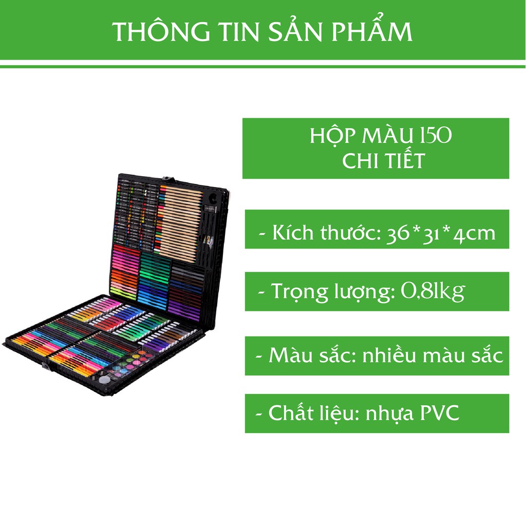 Hộp Bút Màu 150 Chi Tiết Cho Bé, Bộ Màu Vẽ Đa Năng 150 Món Giá Rẻ, cặp 150 màu cho bé