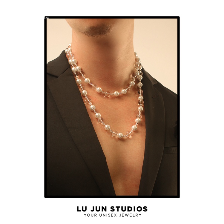 Hàng Chính Hãng Vòng cổ Ngắn Và Dài Hạt Ngọc Trai Pha Lê Bằng Thép Không Gỉ Cho Nam Và Nữ