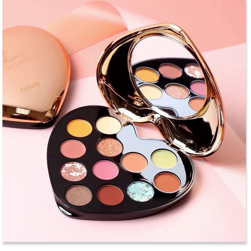 [ Siêu HOT ] Bảng Phấn Mắt  NOVO Trái Tim 12 Ô Màu Nhũ Lì Lâu Trôi I Love Eyeshadow No.5298