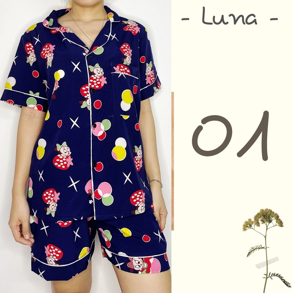 Bộ đồ pijama lụa mặc nhà nữ lụa Thái thoáng mát họa tiết hình thú bigsize LUNA