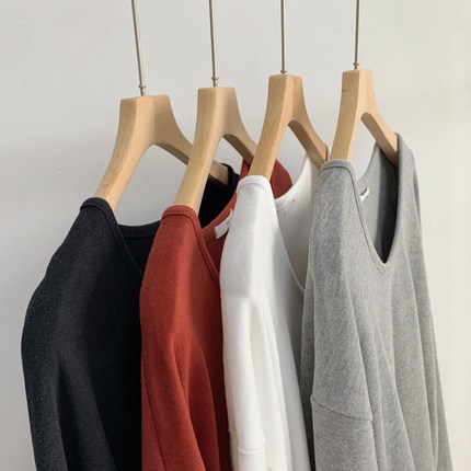 SUXI Áo Thun Tay Dài Cổ Tròn Màu Trơn Dáng Rộng Thiết Kế Mới Năng Động Thời Trang