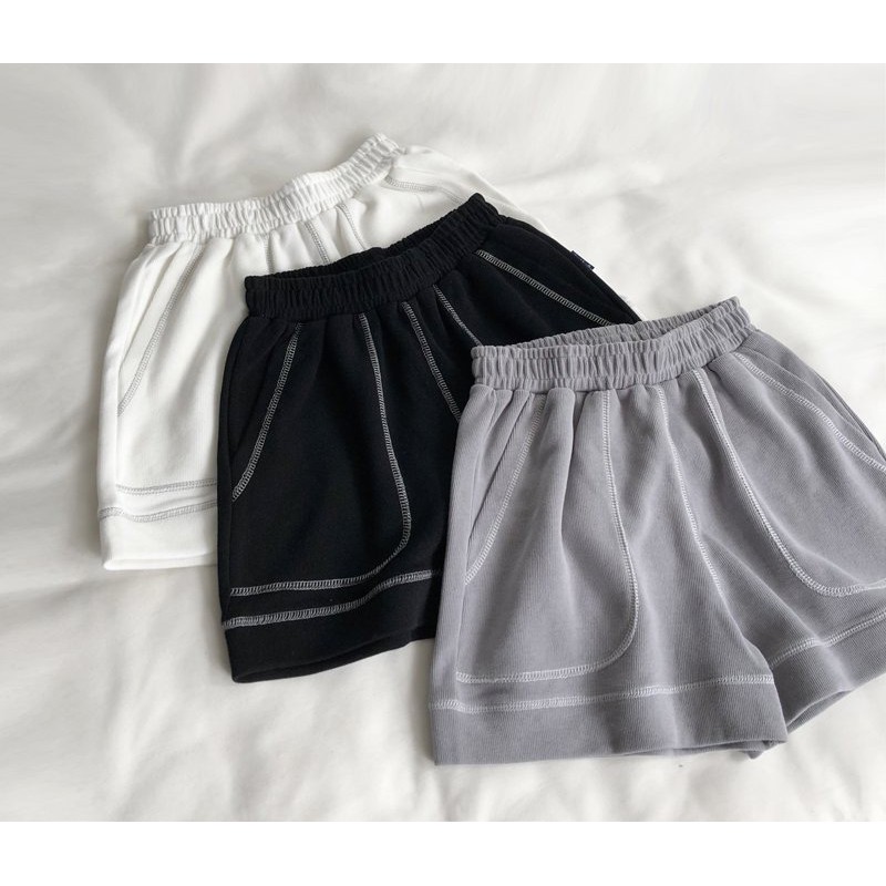 QUẦN SOOC CHỈ NỔI CẠP CHUN FREE SIZE - QUẦN SHORT UNISEX CHẤT THUN CO GIÃN 5 MÀU