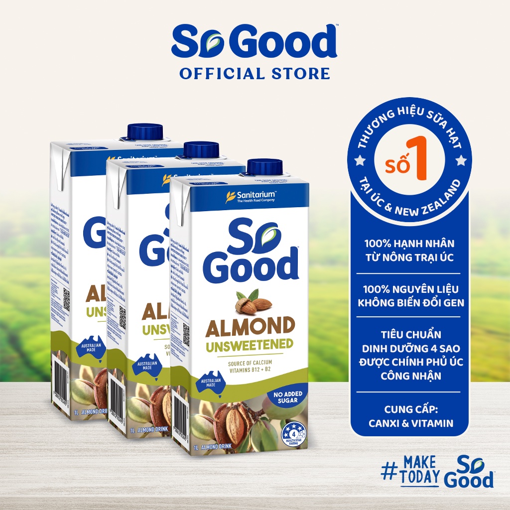 Date 22/8/23] Combo 3 hộp Sữa hạt hạnh nhân không đường SO GOOD 1