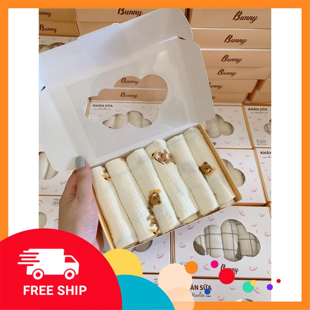 Khăn Sữa Muslin Bunny 2 lớp - Hộp 6 cái Nanashop