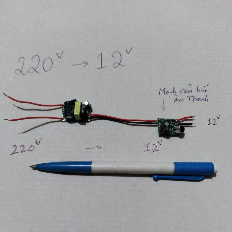 Mạch điện 220v ra 12v DC  kèm mạch cảm ứng âm thanh ngõ ra 12v