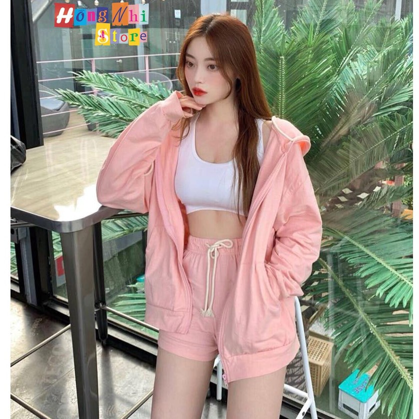 Áo Khoác Hoodie Zip Trơn Oversize Ulzzang Unisex Hoodie Dây Kéo Màu Hồng Dáng Rộng - MM