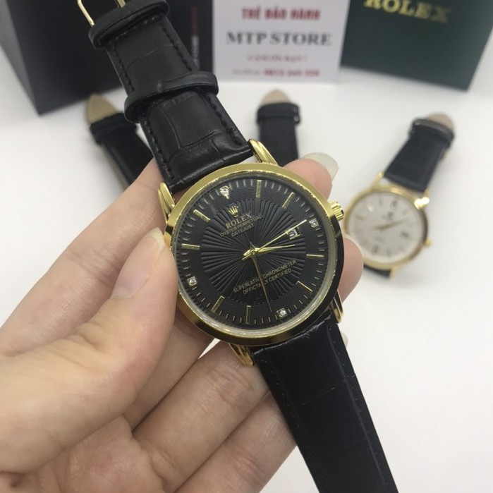 Đồng hồ Nam rolex dây da mềm, máy pin nhật, thẻ bảo hành 12 tháng