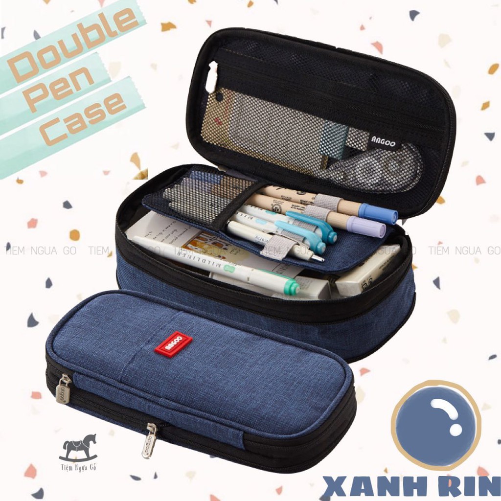 Túi Bút Vải Canvas Double Pen Case Nhiều Ngăn Đa Năng Cho Học Sinh