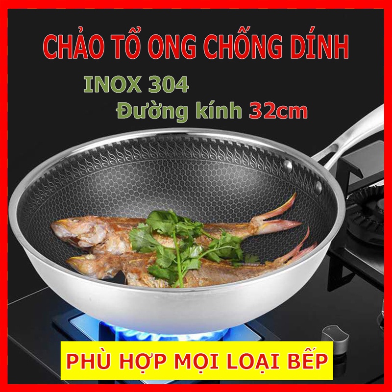 Chảo vân tổ ong chống dính inox 304, phù hợp mọi loại bếp