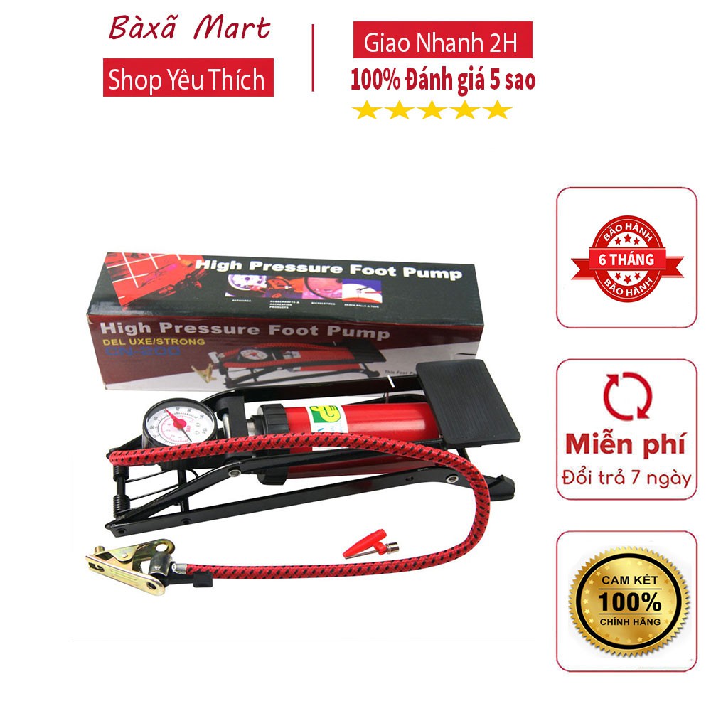 Bơm đạp chân mini xe đạp,xe máy,xe ô tô,bơm bóng bơm phao có đồng hồ áp suất